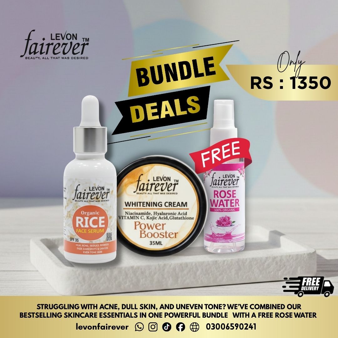Levon Fairever Custom Skincare Bundle – Acne Serum, Whitening Cream & FREE Rose Water
