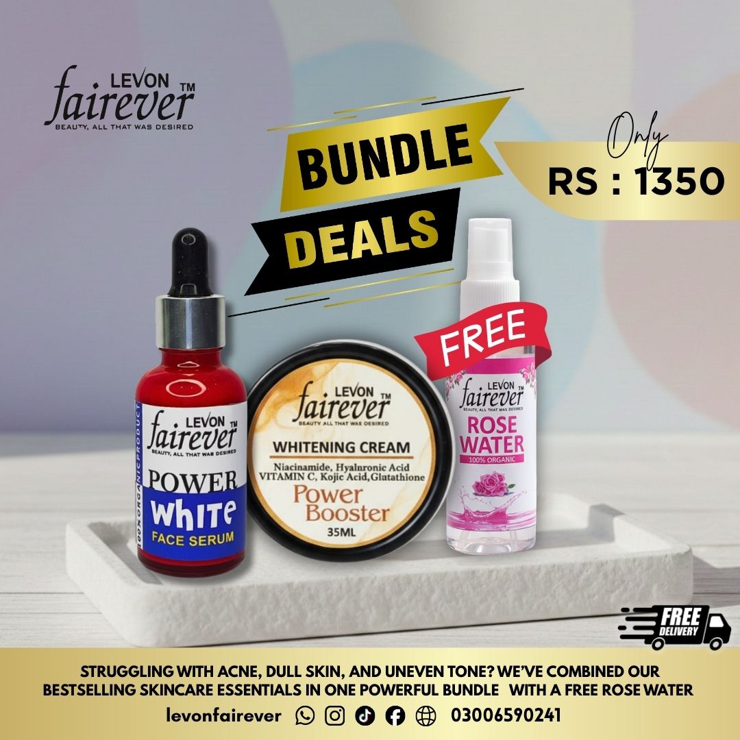 Levon Fairever Custom Skincare Bundle – Acne Serum, Whitening Cream & FREE Rose Water