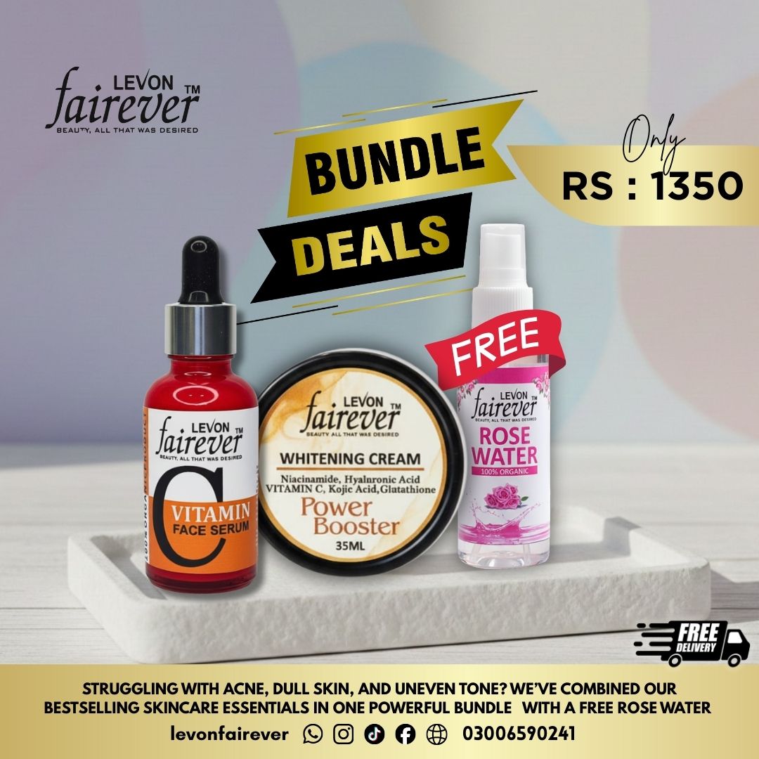 Levon Fairever Custom Skincare Bundle – Acne Serum, Whitening Cream & FREE Rose Water