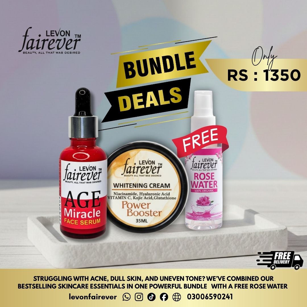 Levon Fairever Custom Skincare Bundle – Acne Serum, Whitening Cream & FREE Rose Water
