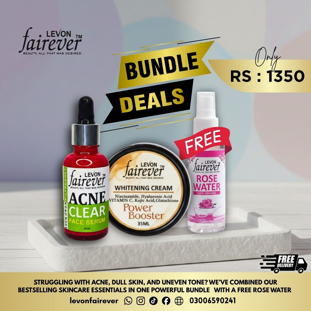 Levon Fairever Custom Skincare Bundle – Acne Serum, Whitening Cream & FREE Rose Water